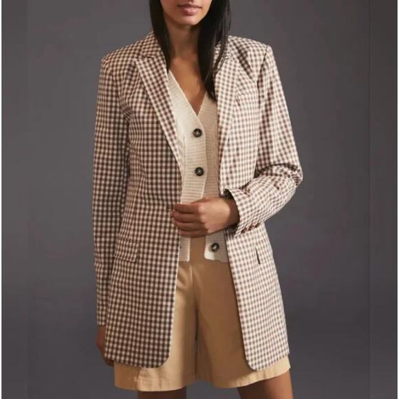FAVORITE DAUGHTER Break Up Blazer Longline Brown Gingham Sz XL NWOT {L18}